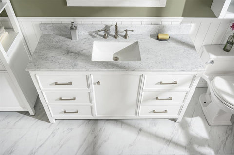 Legion Furniture WLF2160S-W 60" White Finish Single Sink Vanity Cabinet With Carrara White Top - Houux