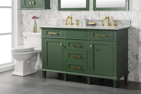 Legion Furniture WLF2254-VG 54" Vogue Green Finish Double Sink Vanity Cabinet With Carrara White Top - Houux