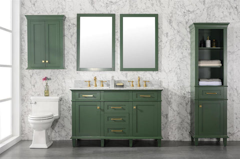 Legion Furniture WLF2254-VG 54" Vogue Green Finish Double Sink Vanity Cabinet With Carrara White Top - Houux