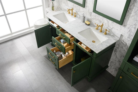 Legion Furniture WLF2260D-VG 60" Vogue Green Finish Double Sink Vanity Cabinet With Carrara White Top - Houux