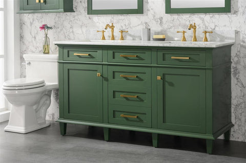 Legion Furniture WLF2260D-VG 60" Vogue Green Finish Double Sink Vanity Cabinet With Carrara White Top - Houux