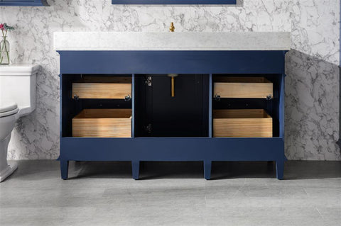 Legion Furniture WLF2260S-B 60" Blue Finish Single Sink Vanity Cabinet With Carrara White Top - Houux