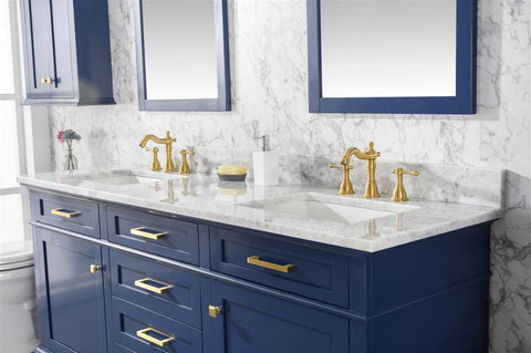 Legion Furniture WLF2272-B 72" Blue Double Single Sink Vanity Cabinet With Carrara White Top - Houux