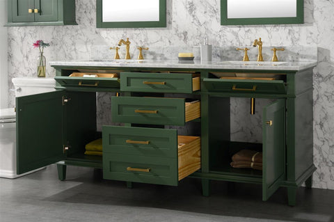 Legion Furniture WLF2272-VG 72" Vogue Green Double Single Sink Vanity Cabinet With Carrara White Top - Houux