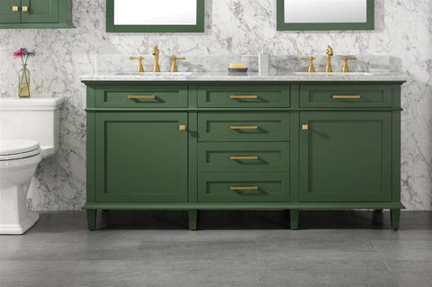 Legion Furniture WLF2272-VG 72" Vogue Green Double Single Sink Vanity Cabinet With Carrara White Top - Houux