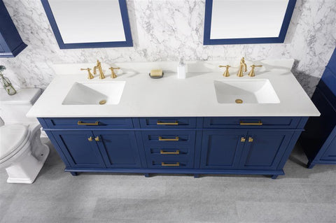 Legion Furniture WLF2280-B 80" Blue Double Sink Vanity Cabinet With Carrara White Quartz Top WLF2280-CW-QZ - Houux