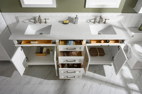 Legion Furniture WLF2280-W 80" White Double Single Sink Vanity Cabinet With Carrara White Quartz Top WLF2280-CW-QZ - Houux