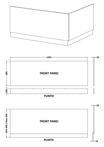 Nuie BPR101 Straight Front Panel & Plinth (1500mm), Gloss White