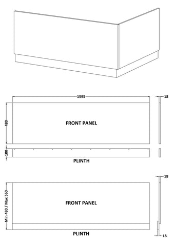 Nuie BPR103 Straight Front Panel & Plinth (1600mm), Gloss White