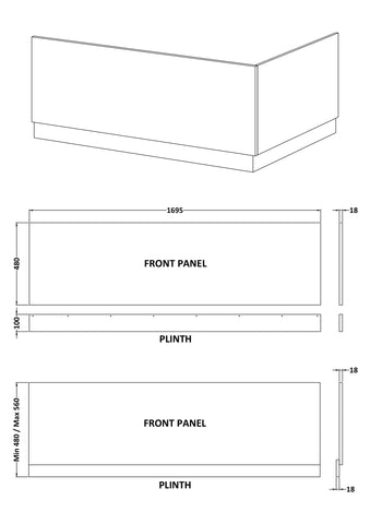 Nuie BPR105 Straight Front Panel & Plinth (1700mm), Gloss White