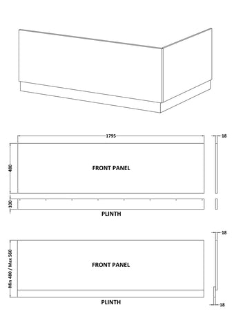 Nuie BPR107 Straight Front Panel & Plinth (1800mm), Gloss White