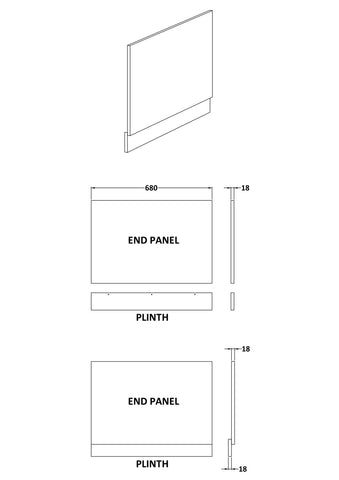 Nuie BPR111 Straight End Panel & Plinth (700mm), Gloss White