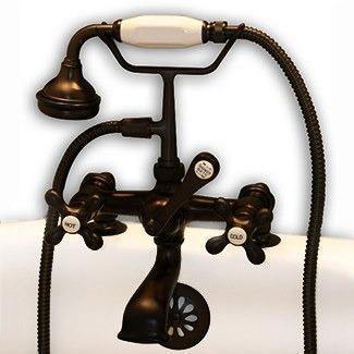 Cambridge Plumbing Clawfoot Tub Deck Mount Brass Faucet w/ Hand Held Shower CAM463-2 - Houux