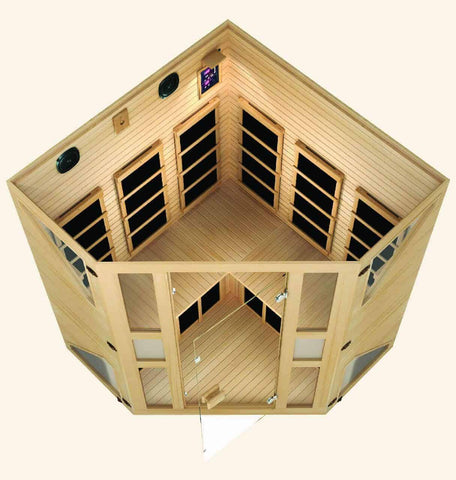 JNH Lifestyles Ensi Corner Design Hemlock Wood Zero-EMF Carbon Fiber Far Infrared Sauna - Houux