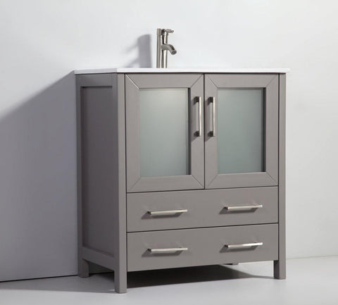 Legion Furniture 30" Light Gray Solid Wood Sink Vanity With Mirror WA7930LG