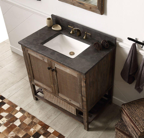 Legion Furniture WH5136-BR 36" Solid Wood Sink Vanity With Moon Stone Top, No Faucet