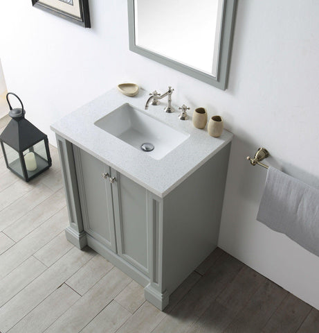 Legion Furniture WH7230-CG 30" Wood Sink Vanity With Quartz Top, No Faucet