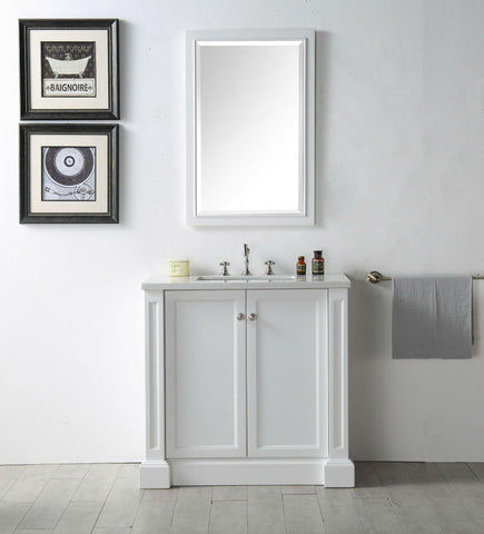 Legion Furniture WH7236-W 36" Wood Sink Vanity With Quartz Top, No Faucet