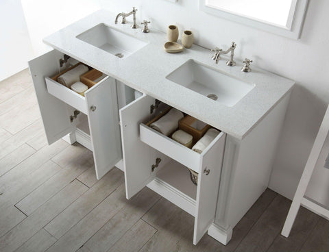Legion Furniture WH7360-W 60" Wood Sink Vanity With Quartz Top, No Faucet