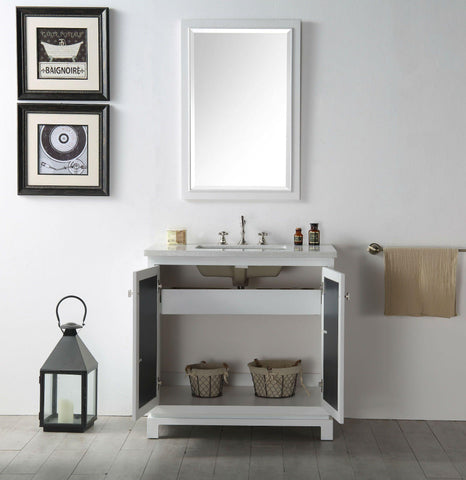 Legion Furniture WH7436-W 36" Wood Sink Vanity With Quartz Top, No Faucet