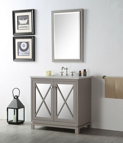 Legion Furniture WH7436-WG 36" Wood Sink Vanity With Quartz Top, No Faucet