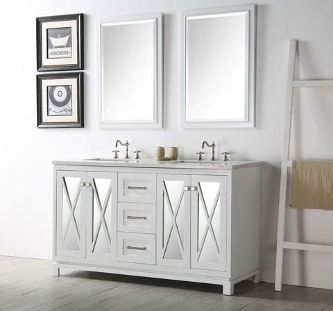 Legion Furniture WH7460-W 60" Wood Sink Vanity With Quartz Top, No Faucet