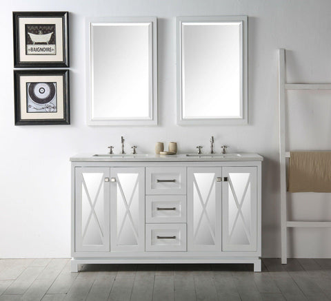 Legion Furniture WH7460-W 60" Wood Sink Vanity With Quartz Top, No Faucet