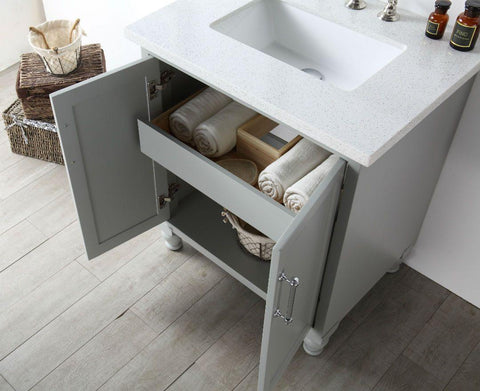 Legion Furniture WH7530-CG 30" Wood Sink Vanity With Quartz Top, No Faucet
