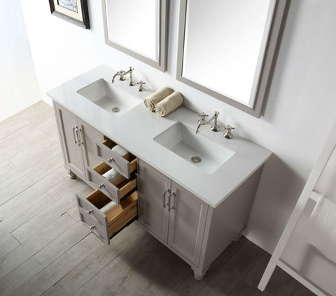 Legion Furniture WH7560-WG 60" Wood Sink Vanity With Quartz Top, No Faucet