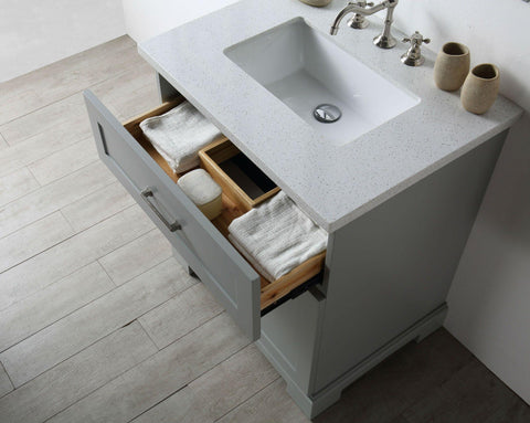Legion Furniture WH7630-CG 30" Wood Sink Vanity With Quartz Top, No Faucet