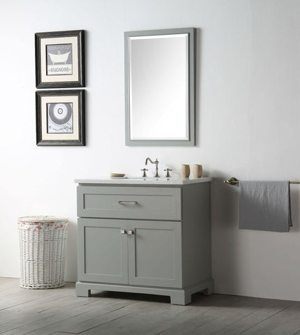 Legion Furniture WH7636-CG 36" Wood Sink Vanity With Quartz Top, No Faucet