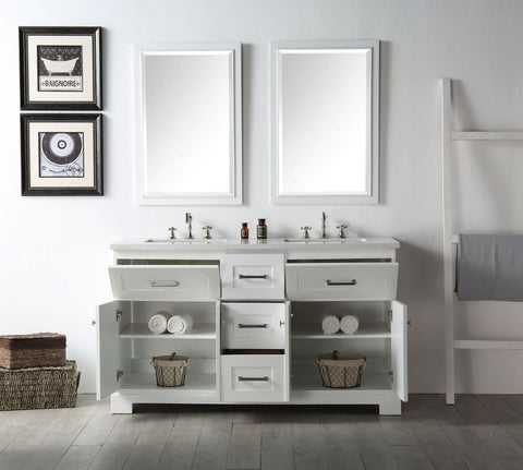 Legion Furniture WH7660-W 60" Wood Sink Vanity With Quartz Top, No Faucet