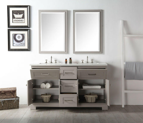Legion Furniture WH7660-WG 60" Wood Sink Vanity With Quartz Top, No Faucet