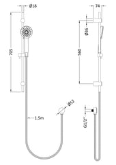 Hudson Reed A3064 Water Saving Slide Rail Kit, Chrome