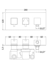 Nuie A3077 Twin Thermostatic Shower Valve With Diverter, Chrome