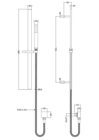 Nuie A4167 Slide Rail Shower Kit, Matt Black