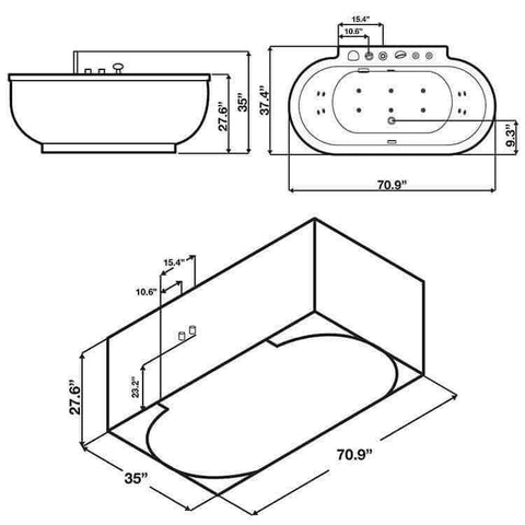 ARIEL Freestanding Whirlpool Bathtub - Platinum AM128JDCLZ - Houux