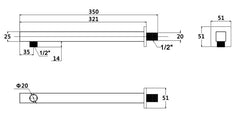 Nuie ARM19 Square Wall Mounted Shower Arm, Chrome