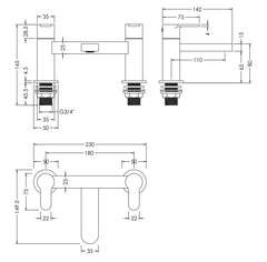 Nuie ARV303 Arvan Deck Mounted Bath Filler, Chrome