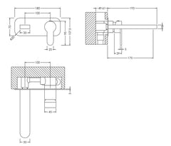 Nuie ARV328 Arvan Wall Mounted 2 Tap Hole Basin Mixer With Plate, Chrome