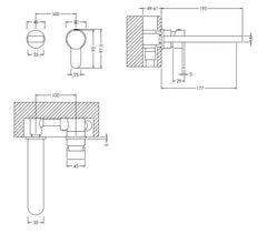 Nuie ARV381 Arvan Wall Mounted 2 Tap Hole Basin Mixer, Chrome