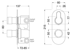 Nuie ARV4TW02 Arvan Twin Thermostatic Valve With Diverter, Matt Black