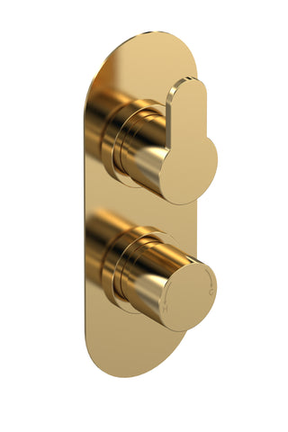 Nuie ARV8TW02 Arvan Twin Thermostatic Valve With Diverter, Brushed Brass