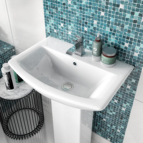 Nuie CSS003 Asselby 500mm Basin & Semi Pedestal Square, White