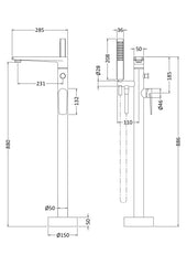 Nuie BAI321 Bailey Floor Bath Shower Mixer, Chrome