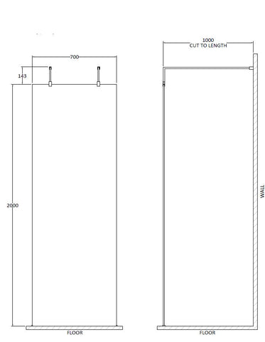 Hudson Reed BBPAF070 700mm Wetroom Screen With Arms and Feet, Brushed Brass