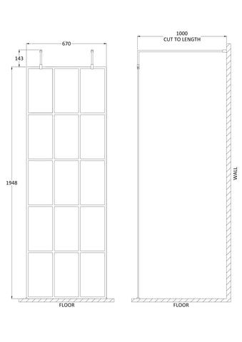 Hudson Reed BFAF070 700mm Frame Screen with Arms and Feet, Matt Black