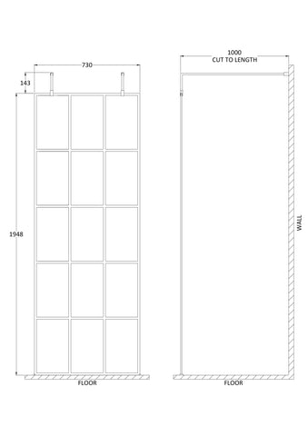 Hudson Reed BFAF076 760mm Frame Screen with Arms and Feet, Matt Black