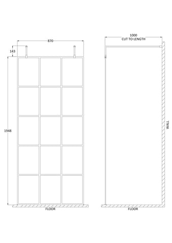 Hudson Reed BFAF090 900mm Frame Screen with Arms and Feet, Matt Black