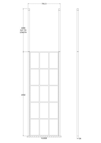 Hudson Reed BFCP070 700mm Frame Screen With Ceiling Posts, Matt Black